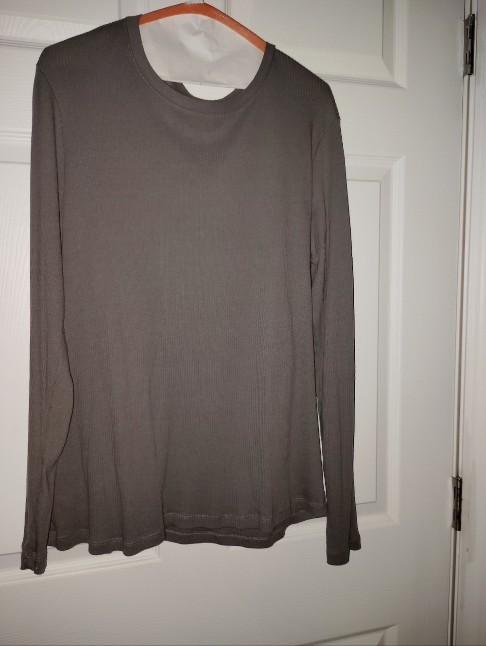 Basic Long Sleeve Ribbed Top - Gray XL